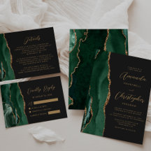 Agate Emerald Green Gold Script Dark Wedding Suite