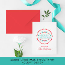 Merry Christmas Aqua & Red Stamp Typography