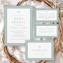 Simple Minimal Sage Green Bow Baby Shower