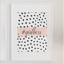 Modern Pastel Pink Girl Boss & Black Dots