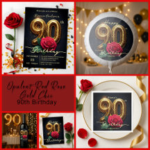 Opulent Red Rose Gold Chic 90th Birthday