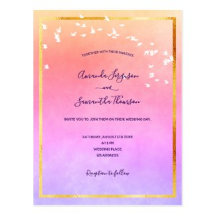 Rainbow wedding pastel violet pink golden
