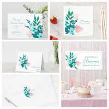 Blue Pink Gold Watercolor Floral Bridal Shower