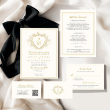 Vintage crest monogram ivory and gold wedding