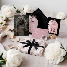 Celestial Hand-drawn Moon Stars Floral Quinceañera