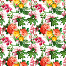 BRIGHT VINTAGE FLORAL BLOOMS ON WHITE
