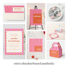 Abstract Checkered Pink Orange 21st Birthday Party