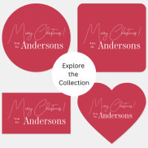 Red Christmas stickers personalized Family Name