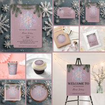 Modern Purple Winter Snowflakes Cute Baby Shower