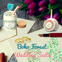 Boho Coral Pink Blue Green Forest Wedding Suite