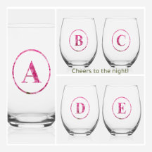 Pink Floral Monogrammed Stemless Wine Glasses