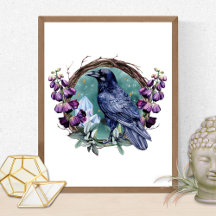 Purple Flowers Celestial Crystals Wreath Raven