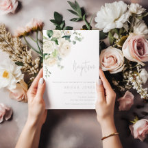 Divine White Roses & Sage Baptism Invitation Suite