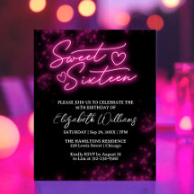 Sweet 16 Birthday Hot Pink Neon Glow Dark Party