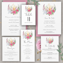 Boho Moon Crystals Feathers Pink Flowers Wedding 