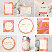 Boho Pink and Orange Abstract Marble Bridal Shower