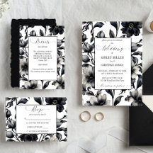 Black and white vintage flowers elegant wedding 