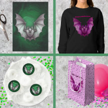 Spooky Halloween Flying Bat Green Cave