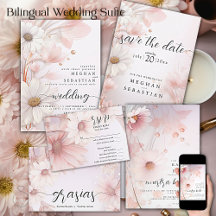 Wedding    Bilingual Blush Pink Daisies