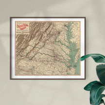 Vintage Virginia Civil War Battlefields Map, 1895