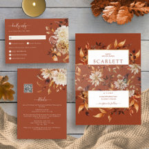 Terracotta Copper Leaves Floral Wedding Invites