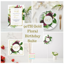90TH Gold Floral Elegant Blue Birthday Suite
