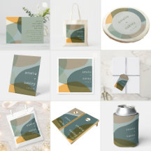 Modern Abstract Art Green Sage Teal Unique Wedding