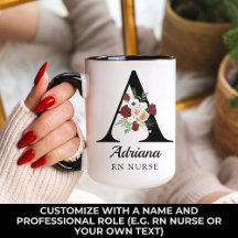 Personalized Name Floral Alphabet Mug Gift for Her
