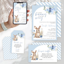 Dusty blue floral bunny easter baby shower