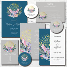 Gold Mandala Pink Crystal Boho Wedding 