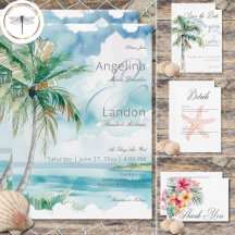 Watercolor Modern Palms & Beach Scene Wedding