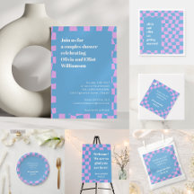 Retro Periwinkle Checkerboard Couples Shower