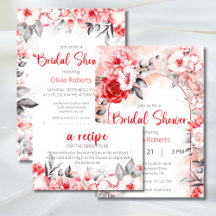 Red and Gray Watercolor Flowers Bridal Shower