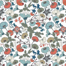 Elegant Blue Orange Green Illustrated Flowers