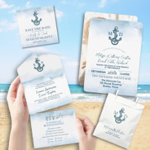 Coastal Blue Watercolor Anchor Wedding Suite