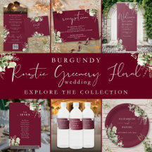 Burgundy Rustic Greenery Floral Wedding Invitation