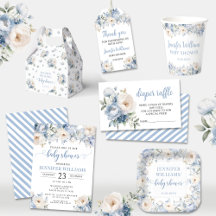 Blue watercolor floral baby boy shower