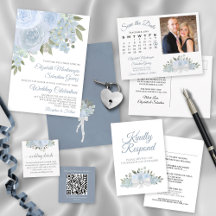 Dusty Blue Watercolor Floral Rustic Wedding Suite