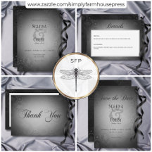 Vintage Dark Gothic Black Damask Wedding Suite