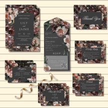 Boho Dark Peony Flowers Charcoal Modern Suite