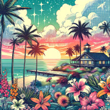 Pink and Teal Beach House Art