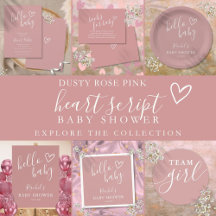   Dusty Rose Girl Baby Shower Invitation Suite