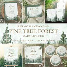 Rustic Pine Forest Baby Shower Invitation Suite