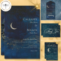 Celestial Midnight Blue Crescent Moon Wedding