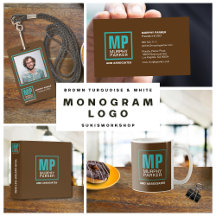 Monogram Logo - Brown Turquoise White