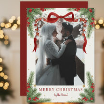 Elegant Red Bow and Eucalyptus Photo Christmas Arc