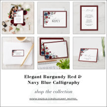 Elegant Burgundy Red & Navy Blue Calligraphy