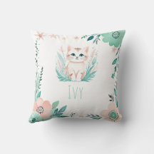 Pastel Green Boho -  Cute Animals Custom Pillows