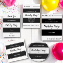 Modern Chic Black And White Stripes Birthday