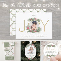 Watercolor Holly Christmas Holiday Cards & Decor